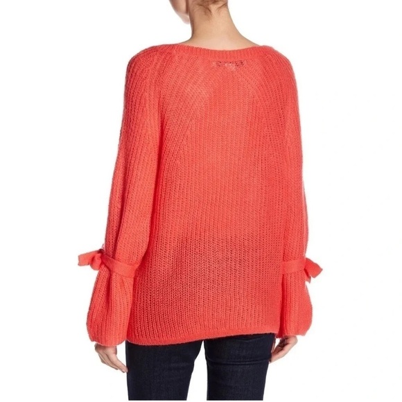 Project x Naadam Open Knit Bell Sleeve Bow Sleeve Sweater - Coral - Picture 2 of 11